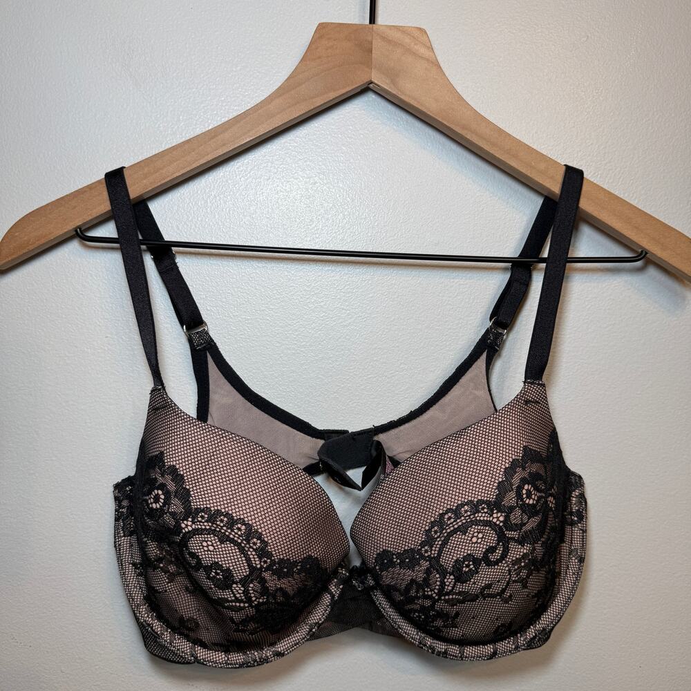Victoria's Secret Nude Black Lace Lined Demi Bra Adjustable Size 34D - Picture 1 of 6